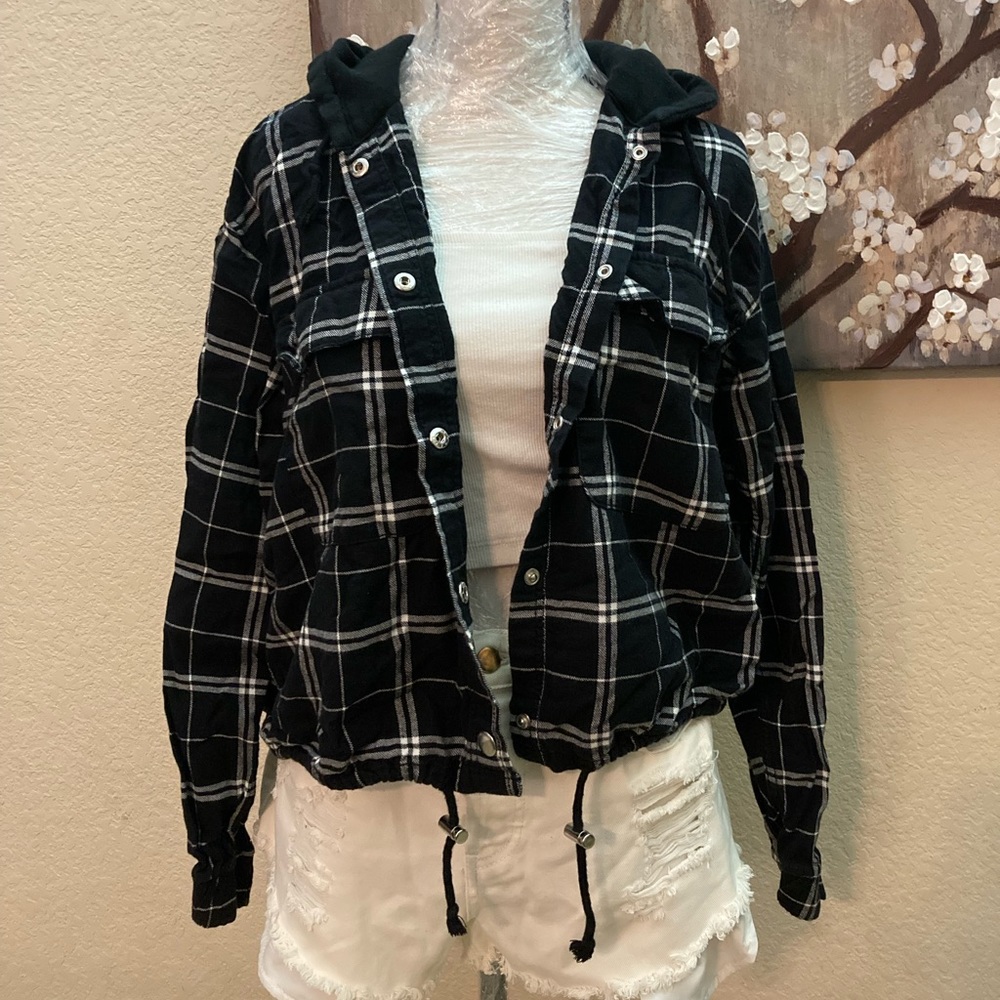 Black/White Plaid Button Jacket